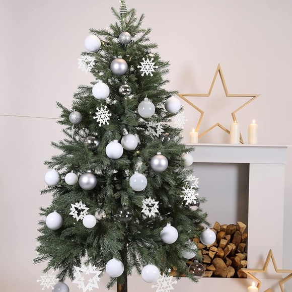 Set Of 9 Silver Glass Christmas Ball Ornaments, 3.15” Hanging Christmas Balls - Picture 3 of 9